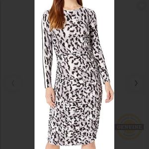 Norma Kamali Size S shoulder stripe rouched leopard print dress EUC